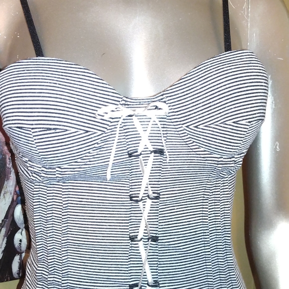 Mandee y2k striped tank bustier rockabilly punk goth pin up top black grey small - Picture 2 of 10